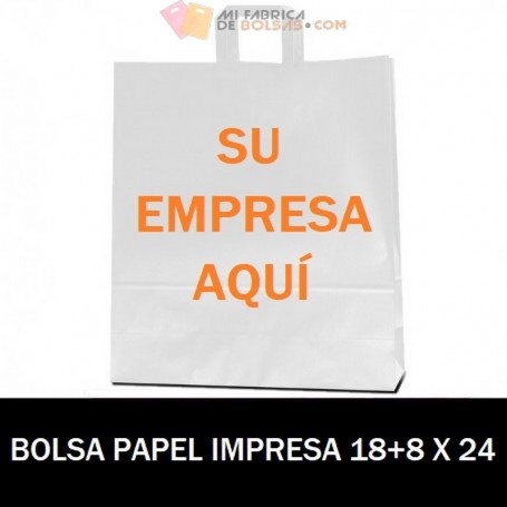 BOLSAS DE PAPEL ASA PLANA PERSONALIZADAS 18+8 X 24