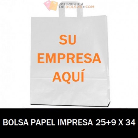 BOLSAS DE PAPEL ASA PLANA PERSONALIZADAS 25+9 X 34