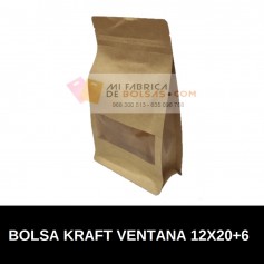 Bolsas de Papel Kraft Standup con Ventana 12x20+6