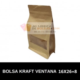 Bolsas de Papel Kraft Standup con Ventana 16x26+8