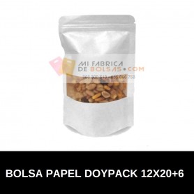 Bolsas de Papel Blanco Doypack con Ventana 12x20+6