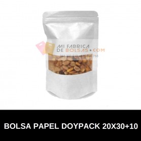 Bolsas de Papel Blanco Doypack con Ventana 20x30+10