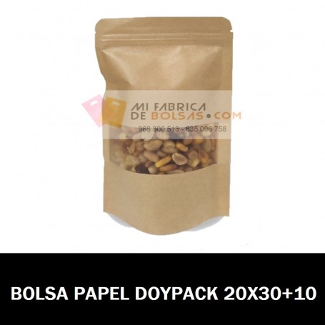 Bolsas de Papel Kraft Doypack con Ventana 20x30+10