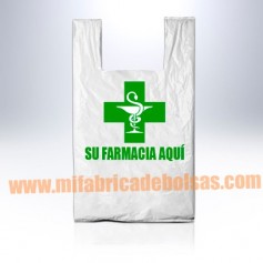 BOLSAS DE PLASTICO ASA CAMISETA FARMACIA 30X35 GALGA 200