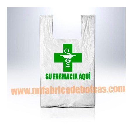 BOLSAS DE PLASTICO ASA CAMISETA FARMACIA 35X40 GALGA 200