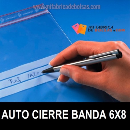 BOLSAS DE PLASTICO TRANSPARENTES CON AUTOCIERRE Y BANDAS 6X8