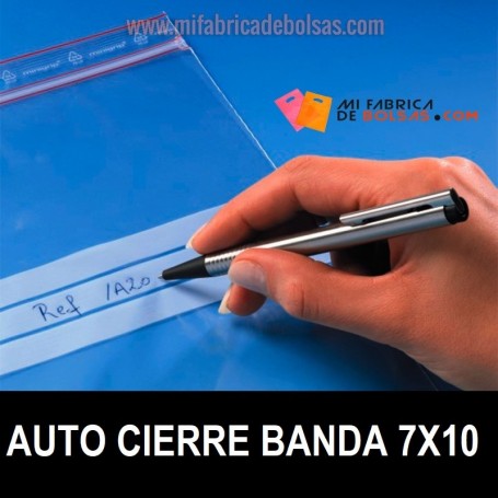 BOLSAS DE PLASTICO TRANSPARENTES CON AUTOCIERRE Y BANDAS 7X10